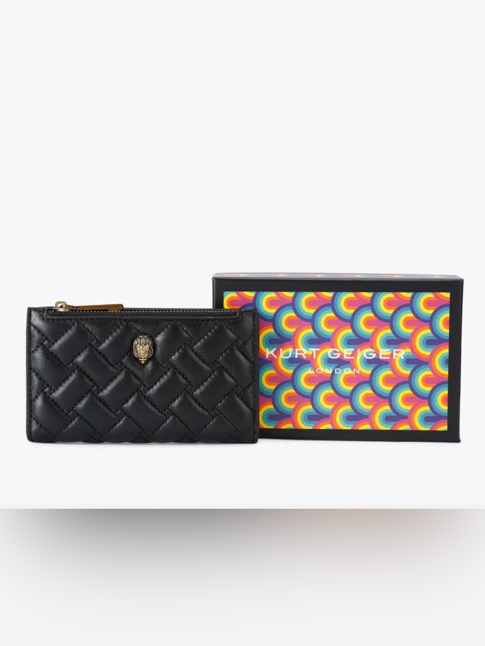 KURT GEIGER KENSINGTON BIFOLD WALLET Quilted Lambskin Black NWT